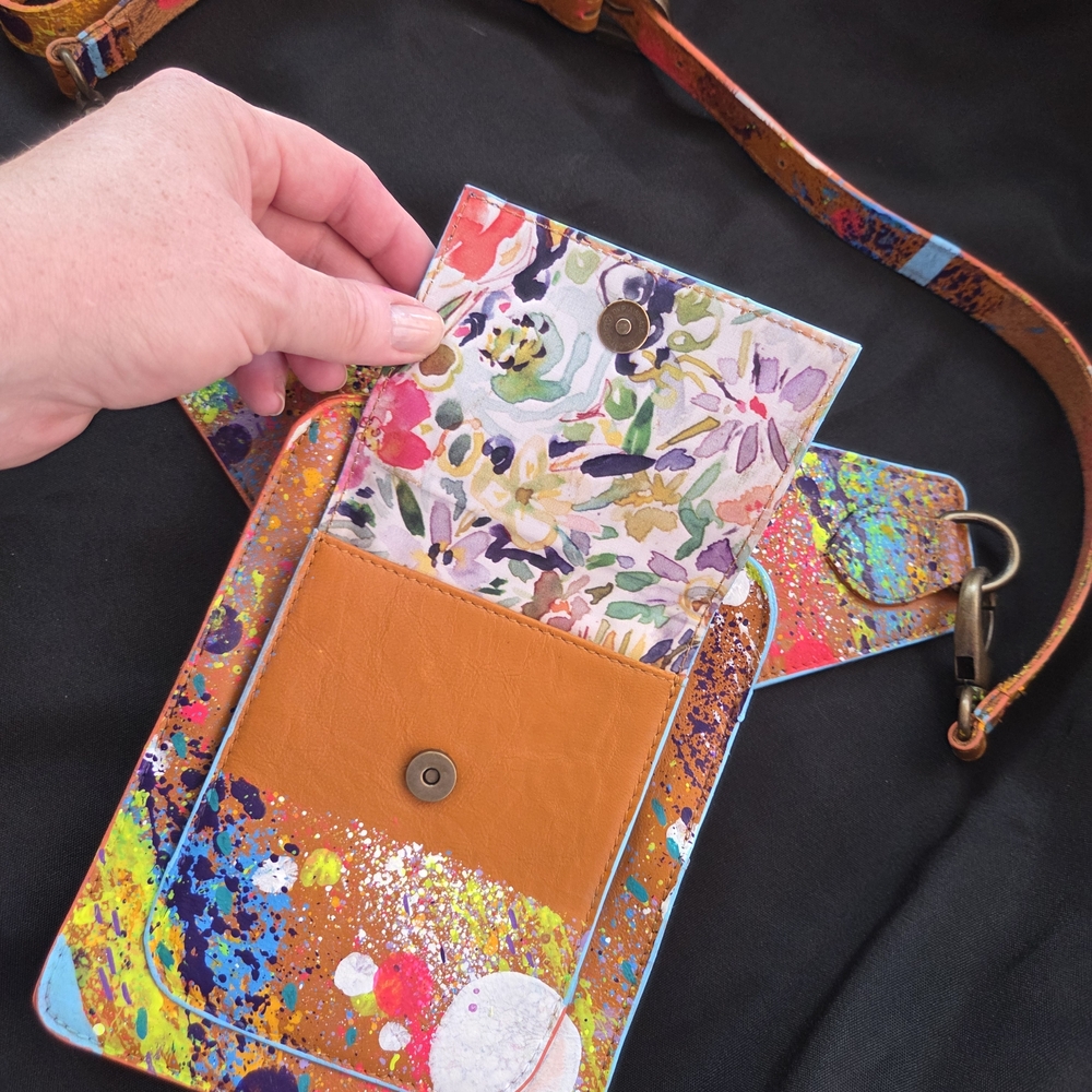 BootLabMD Hand-Painted Neon Splatter Orange Leather Crossbody / Belt Bag - Picture 4 of 6